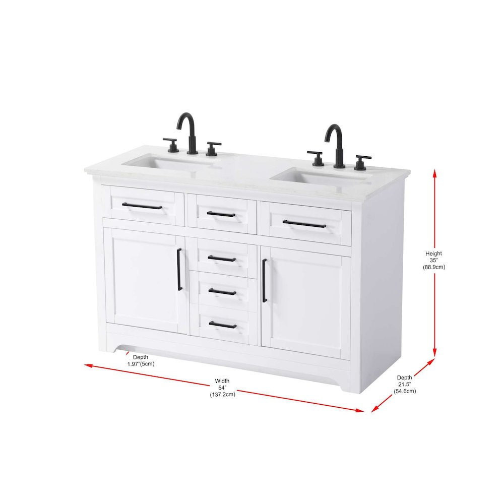 54 inch Double Bathroom Vanity in White. Picture 8