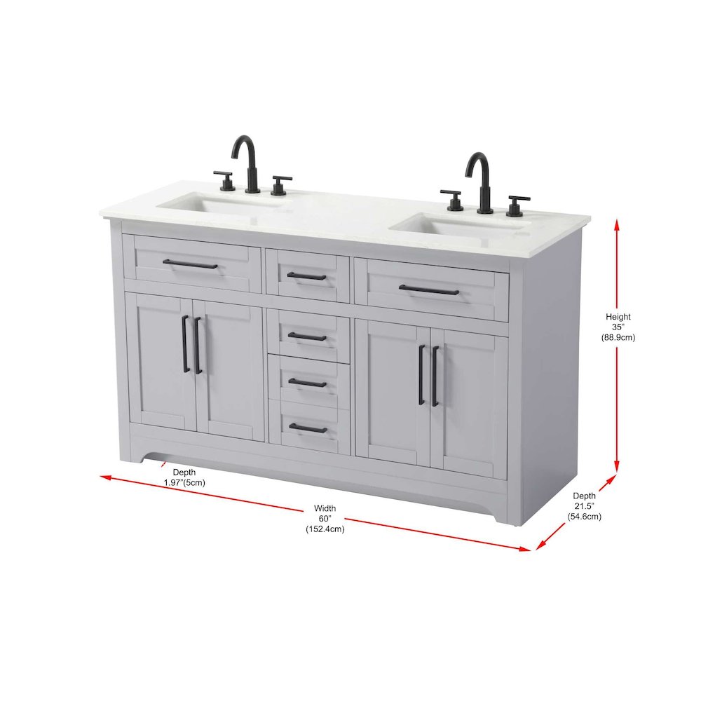 60 inch Double Bathroom Vanity in Grey. Picture 8