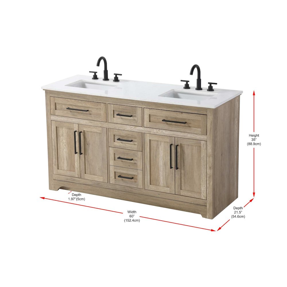 60 inch Double Bathroom Vanity in Natural oak. Picture 8