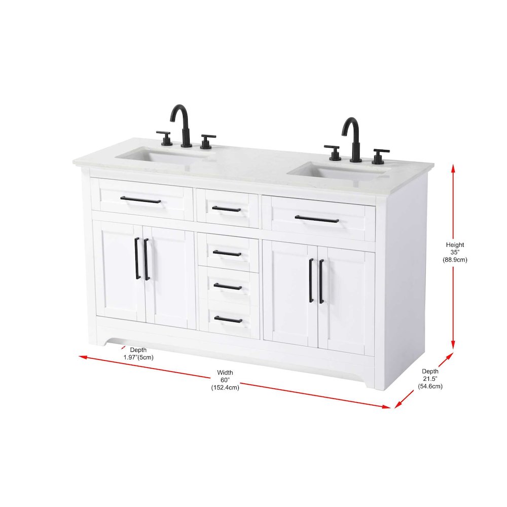 60 inch Double Bathroom Vanity in White. Picture 8