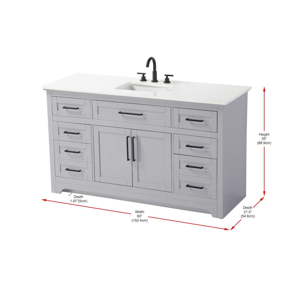 60 inch Single Bathroom Vanity in Grey. Picture 8