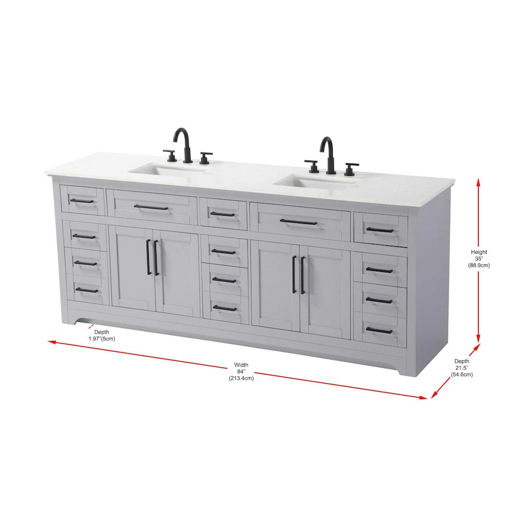 84 inch Double Bathroom Vanity in Grey. Picture 8