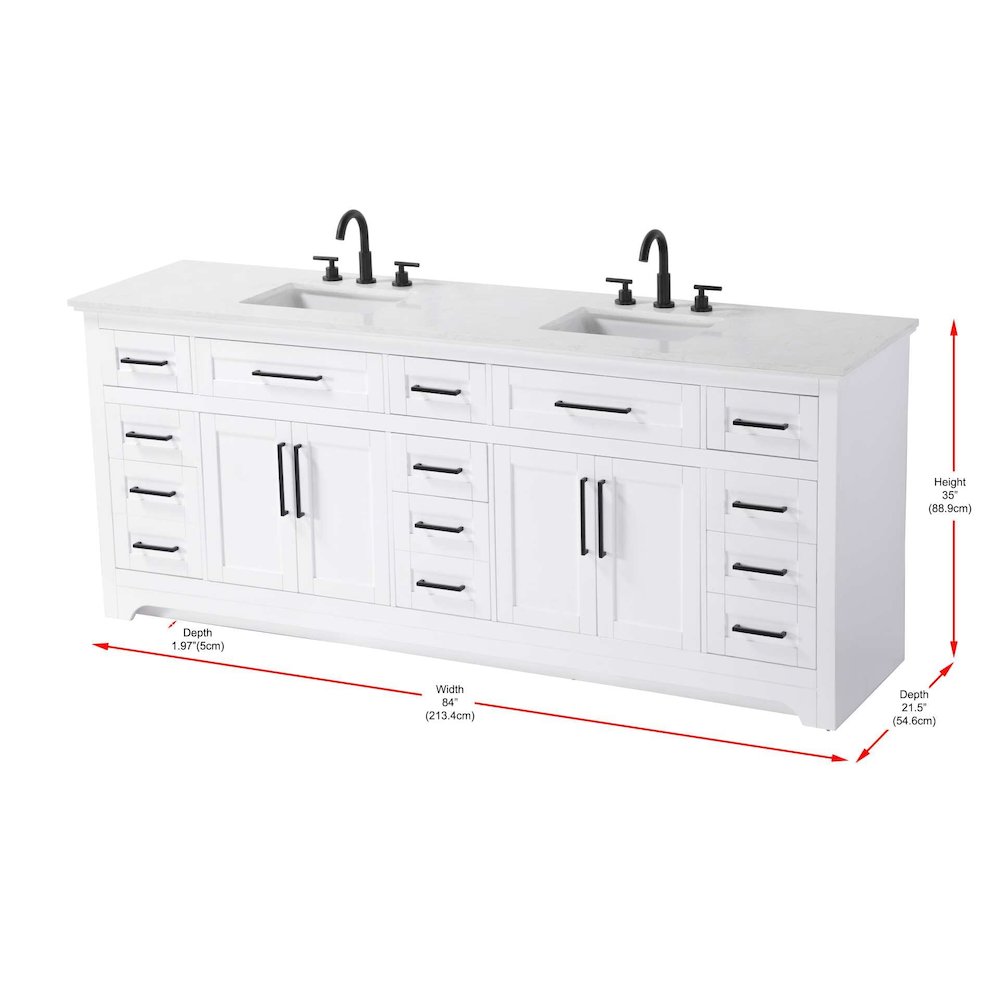 84 inch Double Bathroom Vanity in White. Picture 8