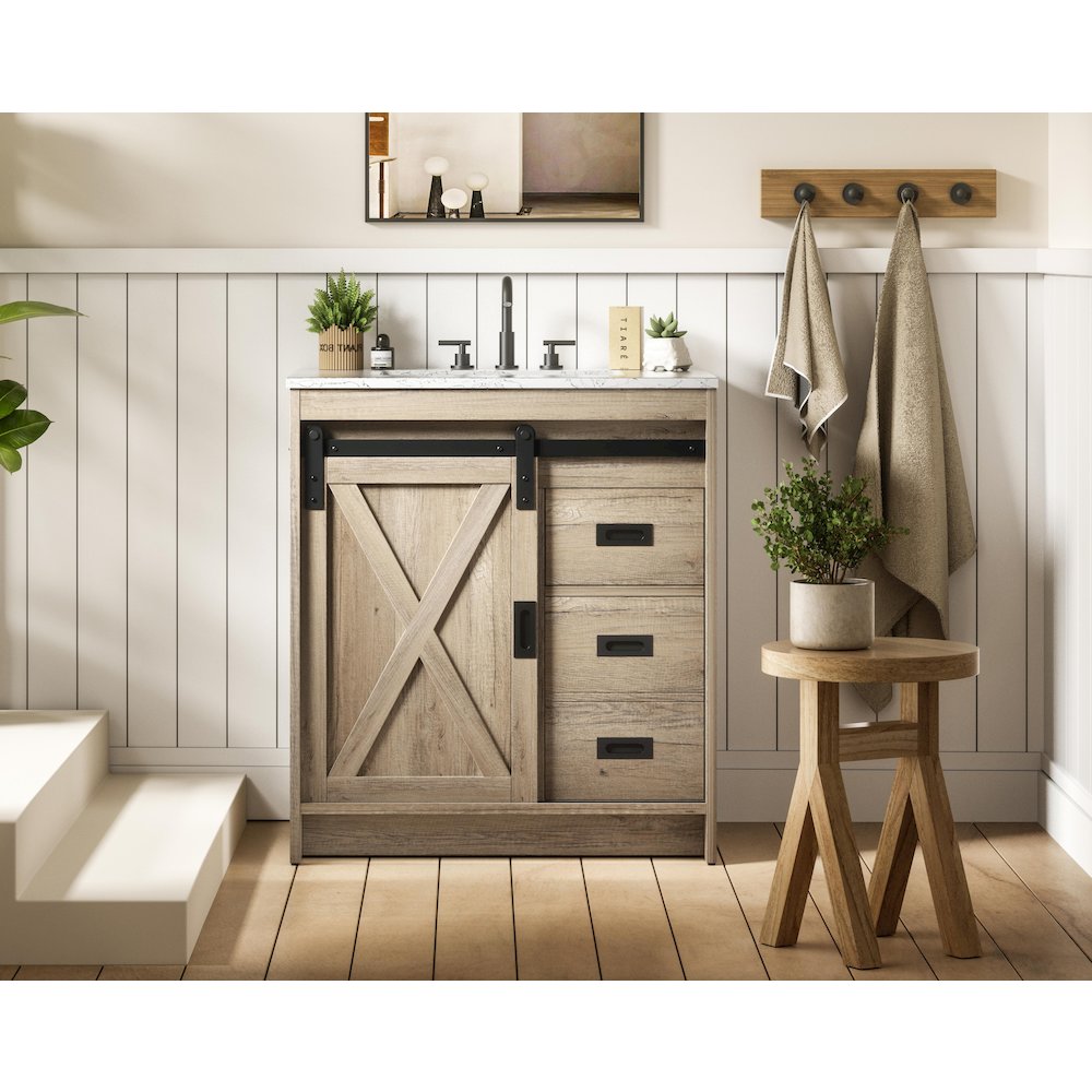 Austin 30 Inch Single Bathroom Vanity In Natural Oak. Picture 2