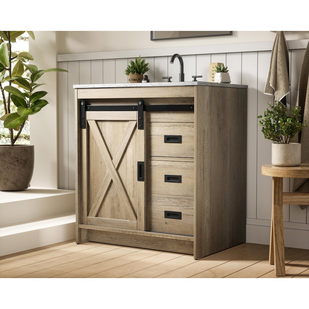 Austin 30 Inch Single Bathroom Vanity In Natural Oak. Picture 3