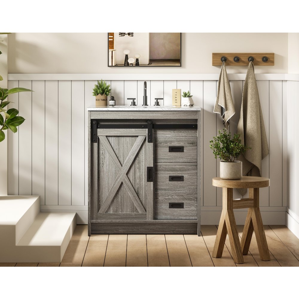 Austin 30 Inch Single Bathroom Vanity In Rustic Grey. Picture 2