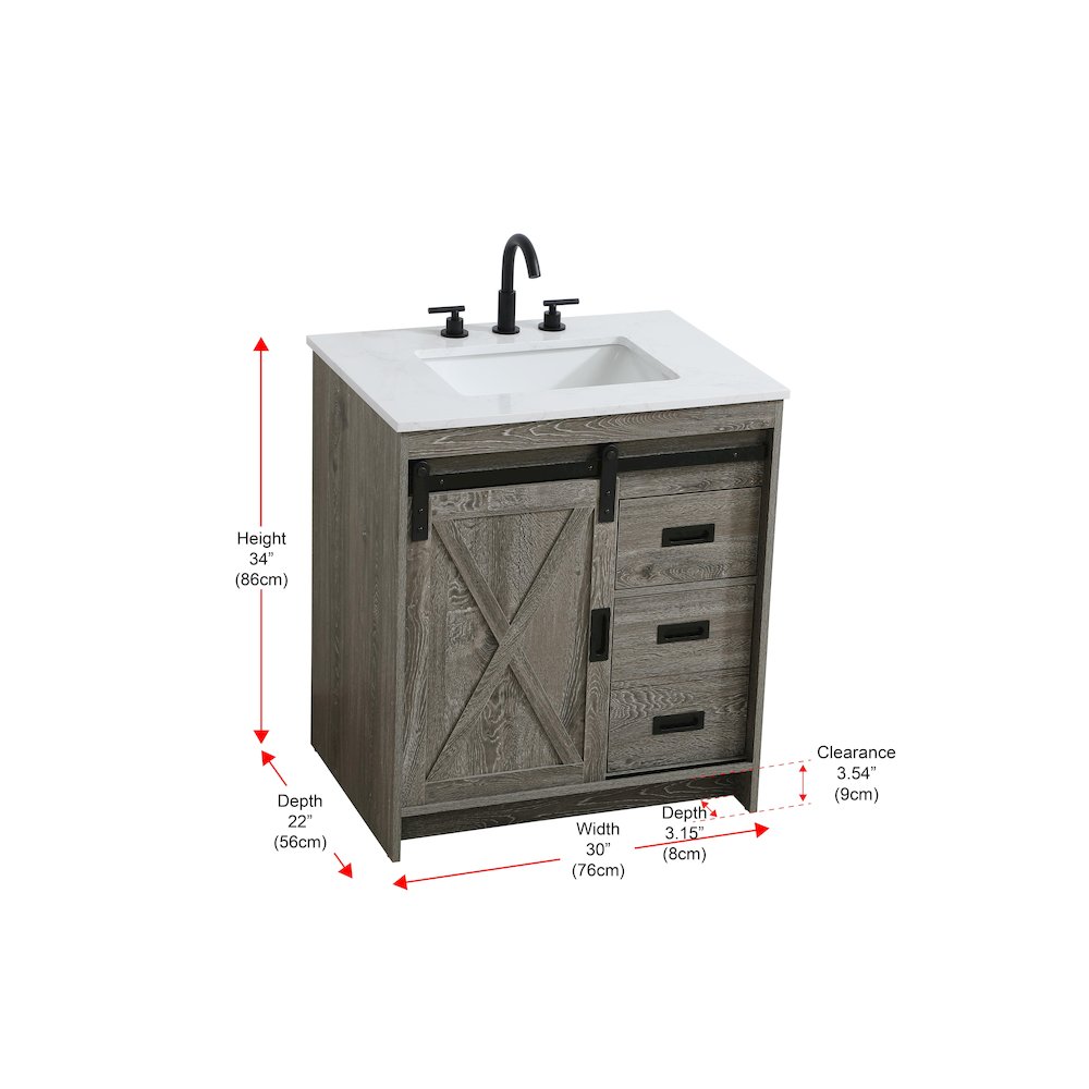 Austin 30 Inch Single Bathroom Vanity In Rustic Grey. Picture 15