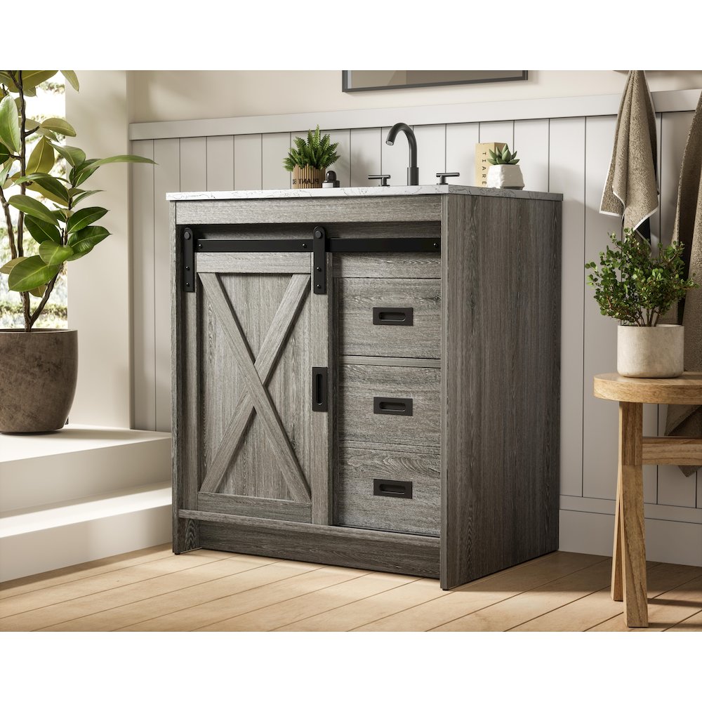 Austin 30 Inch Single Bathroom Vanity In Rustic Grey. Picture 3