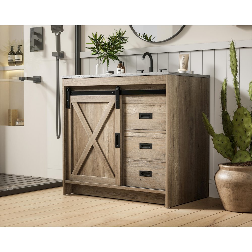 Austin 36 Inch Single Bathroom Vanity In Natural Oak. Picture 3