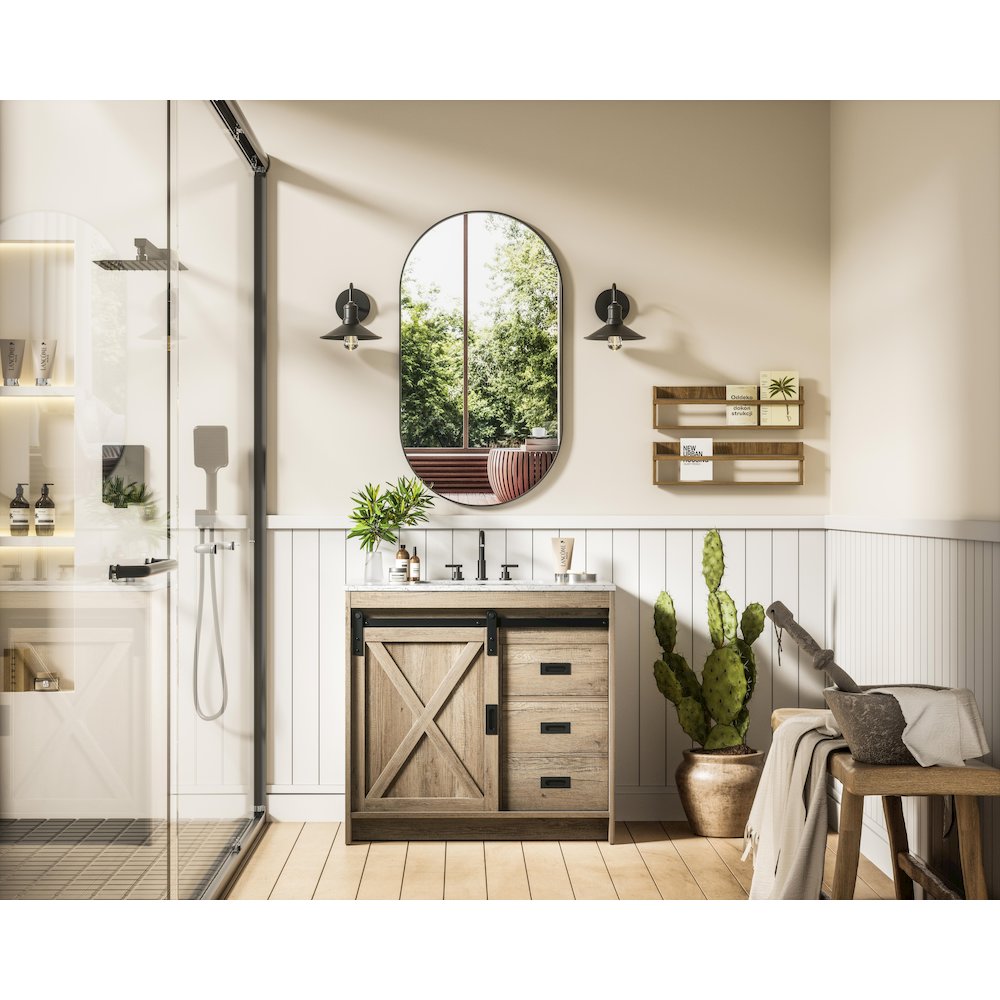 Austin 36 Inch Single Bathroom Vanity In Natural Oak. Picture 4