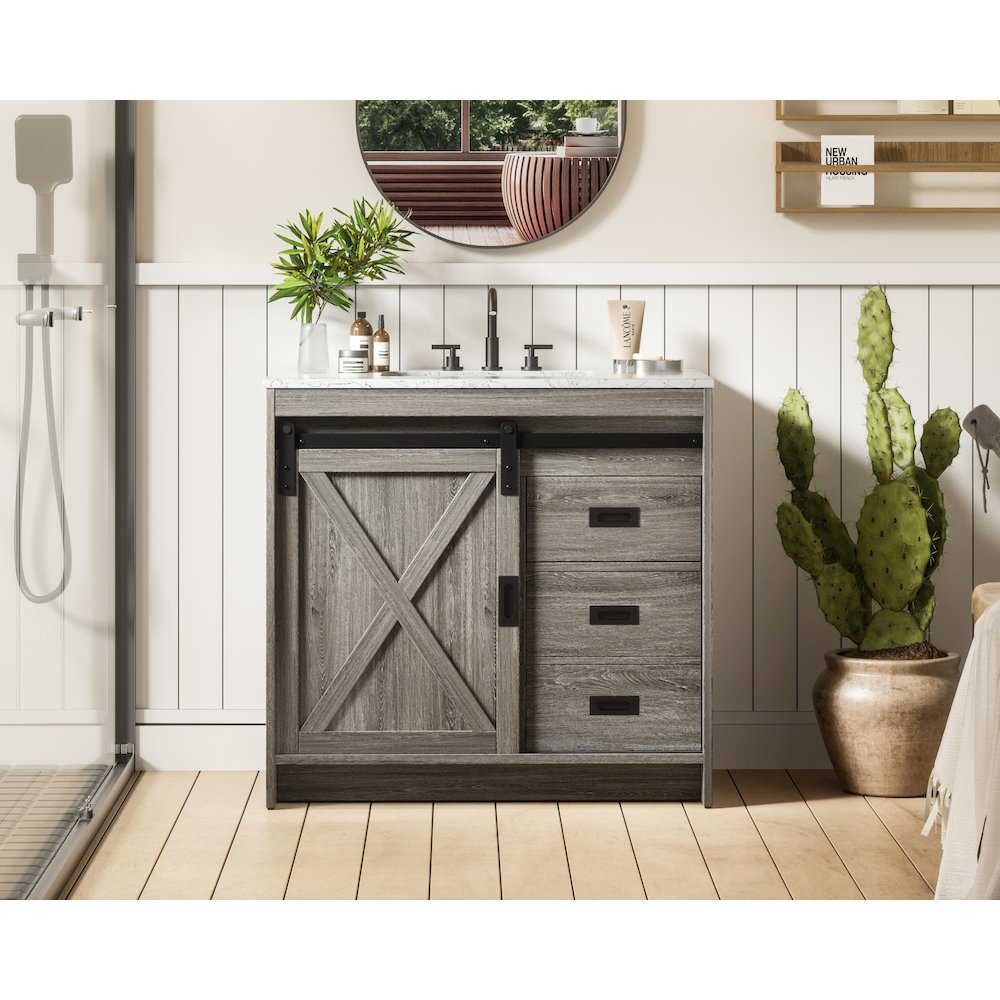 Austin 36 Inch Single Bathroom Vanity In Rustic Grey. Picture 2