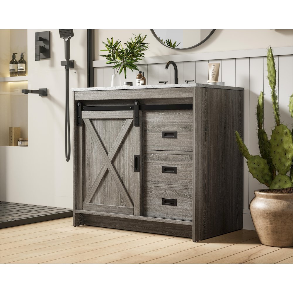 Austin 36 Inch Single Bathroom Vanity In Rustic Grey. Picture 3