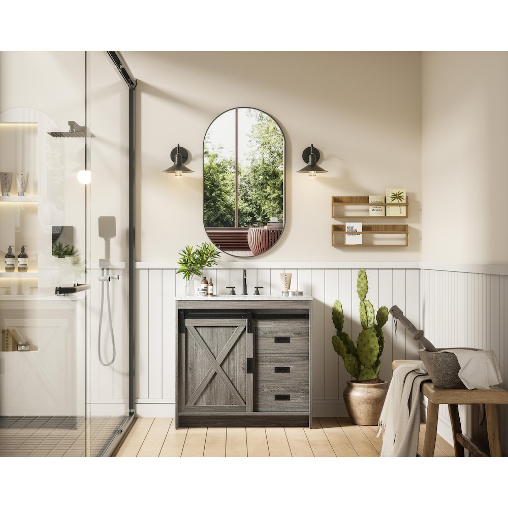 Austin 36 Inch Single Bathroom Vanity In Rustic Grey. Picture 4