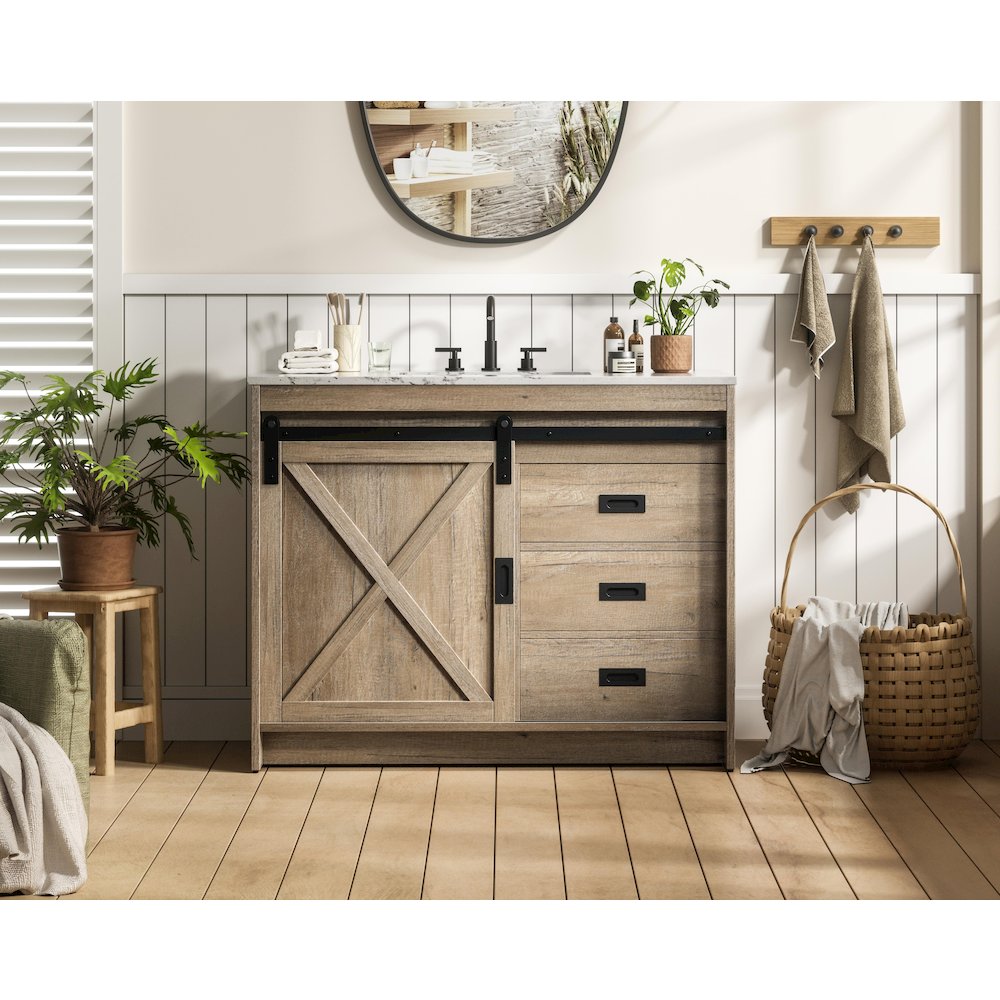 Austin 42 Inch Single Bathroom Vanity In Natural Oak. Picture 2