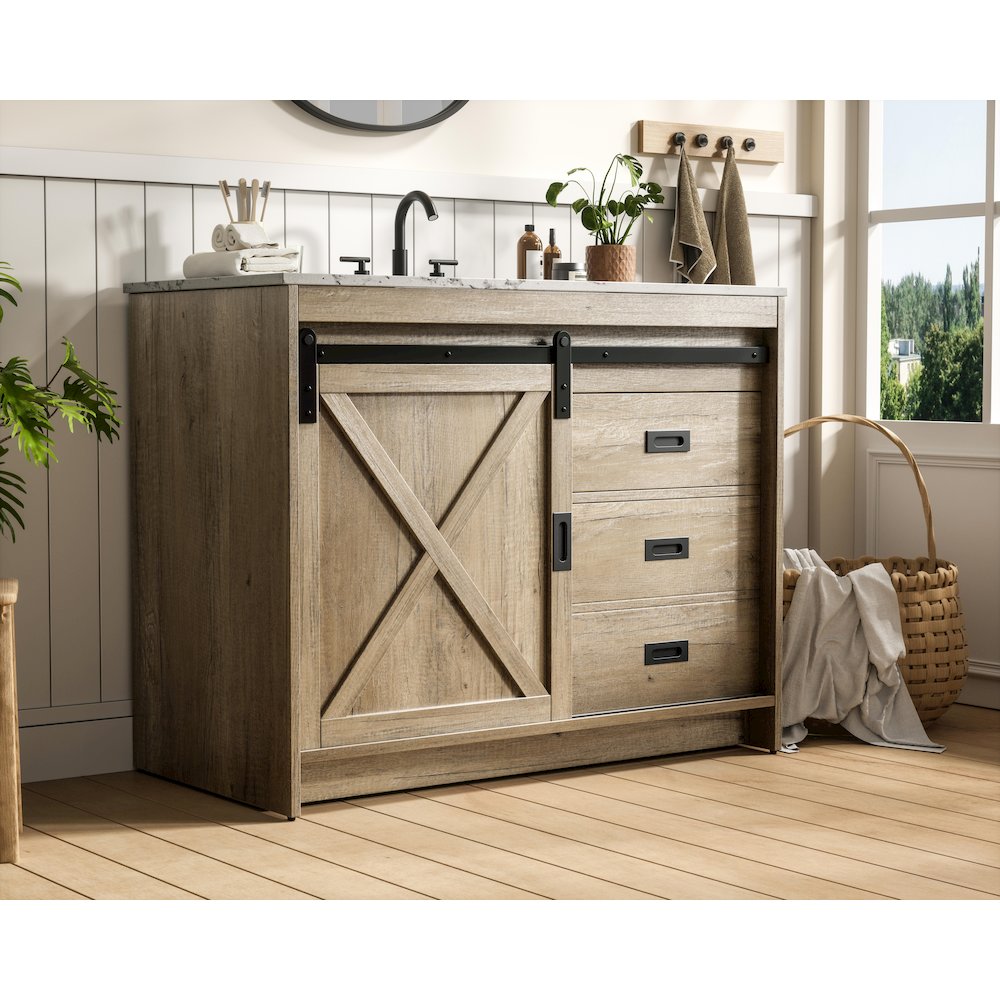 Austin 42 Inch Single Bathroom Vanity In Natural Oak. Picture 3