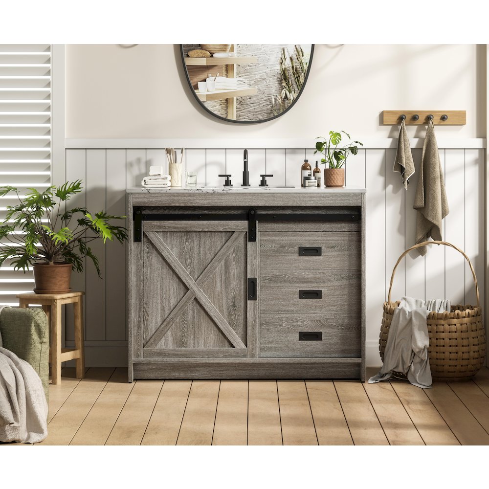 Austin 42 Inch Single Bathroom Vanity In Rustic Grey. Picture 2