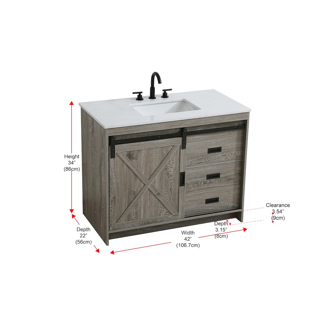 Austin 42 Inch Single Bathroom Vanity In Rustic Grey. Picture 15