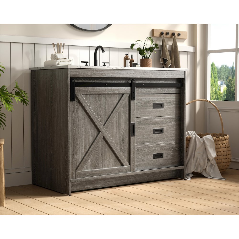 Austin 42 Inch Single Bathroom Vanity In Rustic Grey. Picture 3