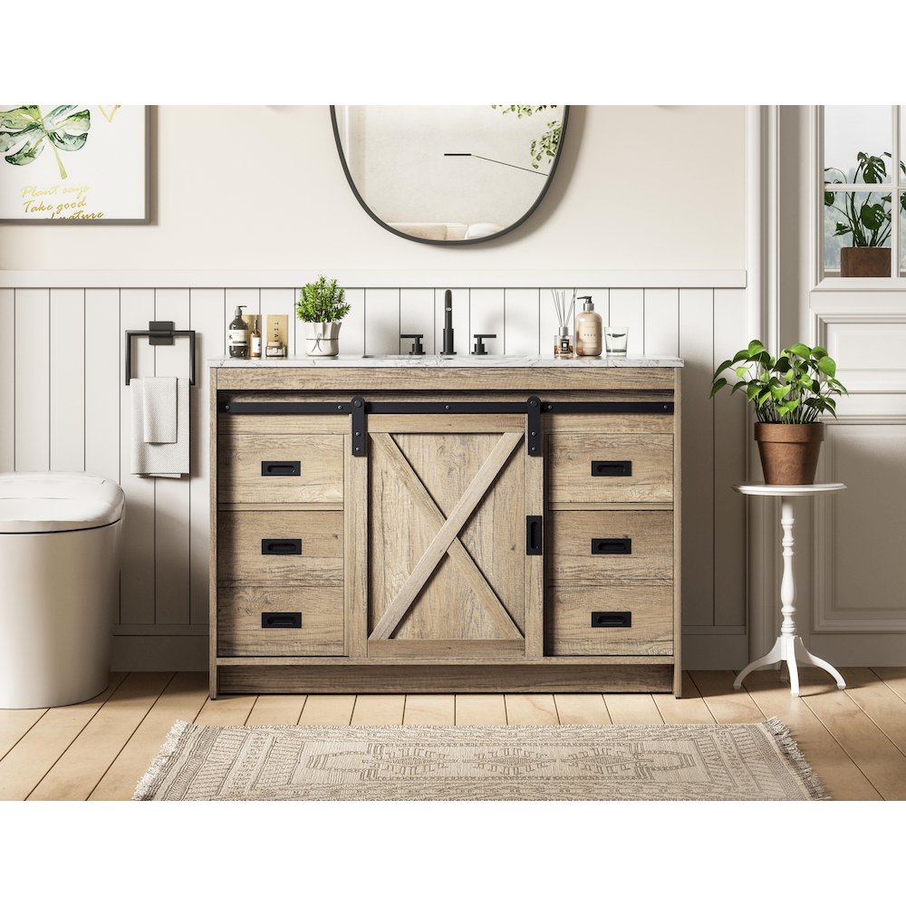 Austin 48 Inch Single Bathroom Vanity In Natural Oak. Picture 2