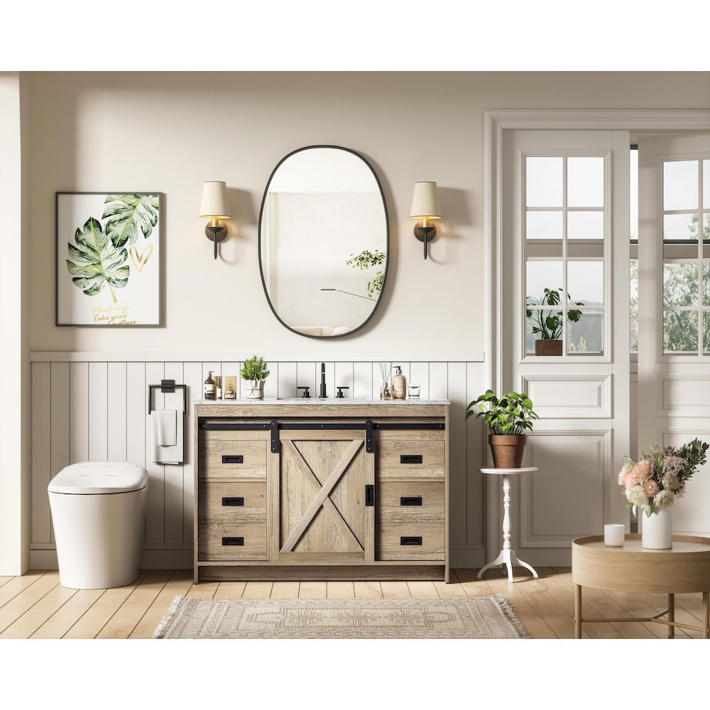 Austin 48 Inch Single Bathroom Vanity In Natural Oak. Picture 4