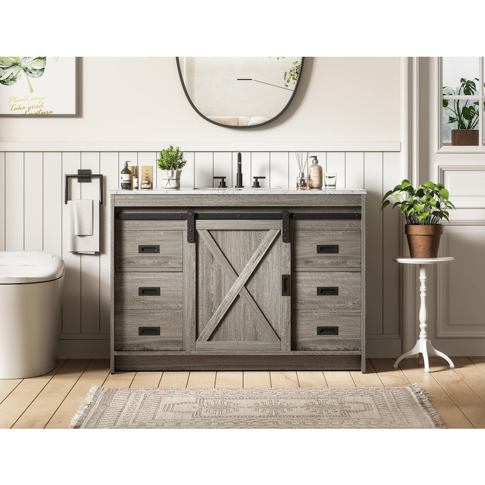 Austin 48 Inch Single Bathroom Vanity In Rustic Grey. Picture 2