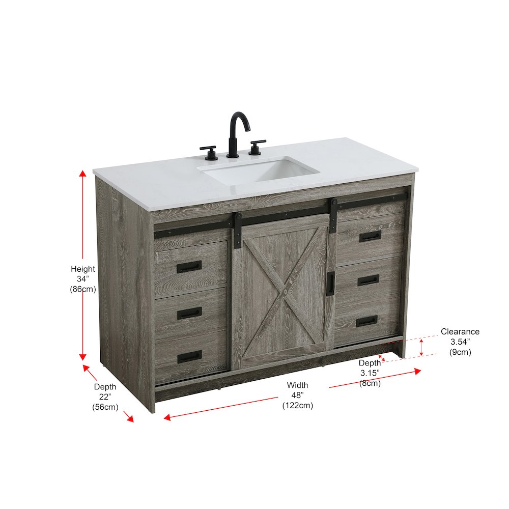 Austin 48 Inch Single Bathroom Vanity In Rustic Grey. Picture 15