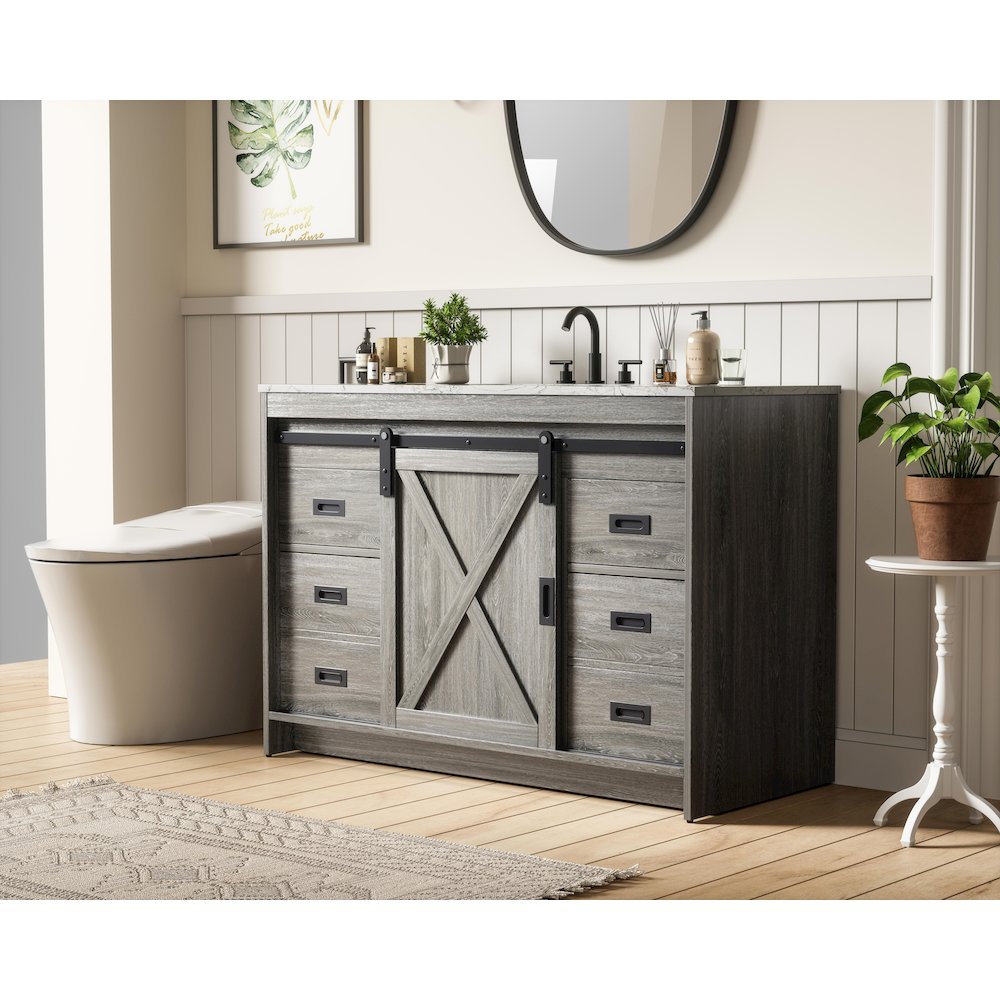 Austin 48 Inch Single Bathroom Vanity In Rustic Grey. Picture 3