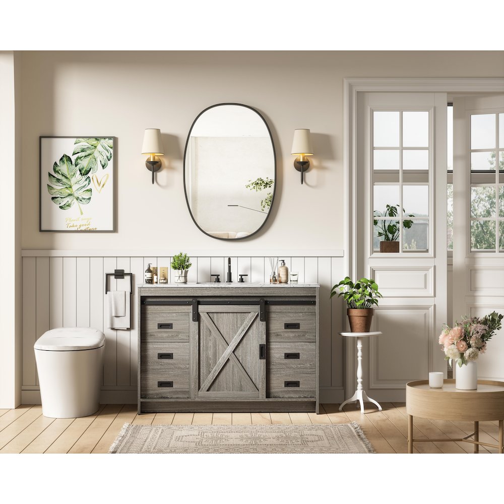 Austin 48 Inch Single Bathroom Vanity In Rustic Grey. Picture 4