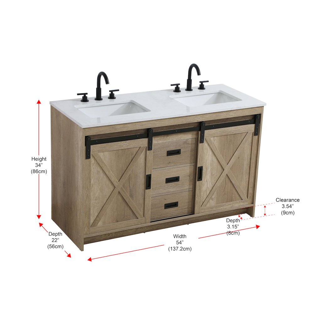 Austin 54 Inch Double Bathroom Vanity In Natural Oak. Picture 15