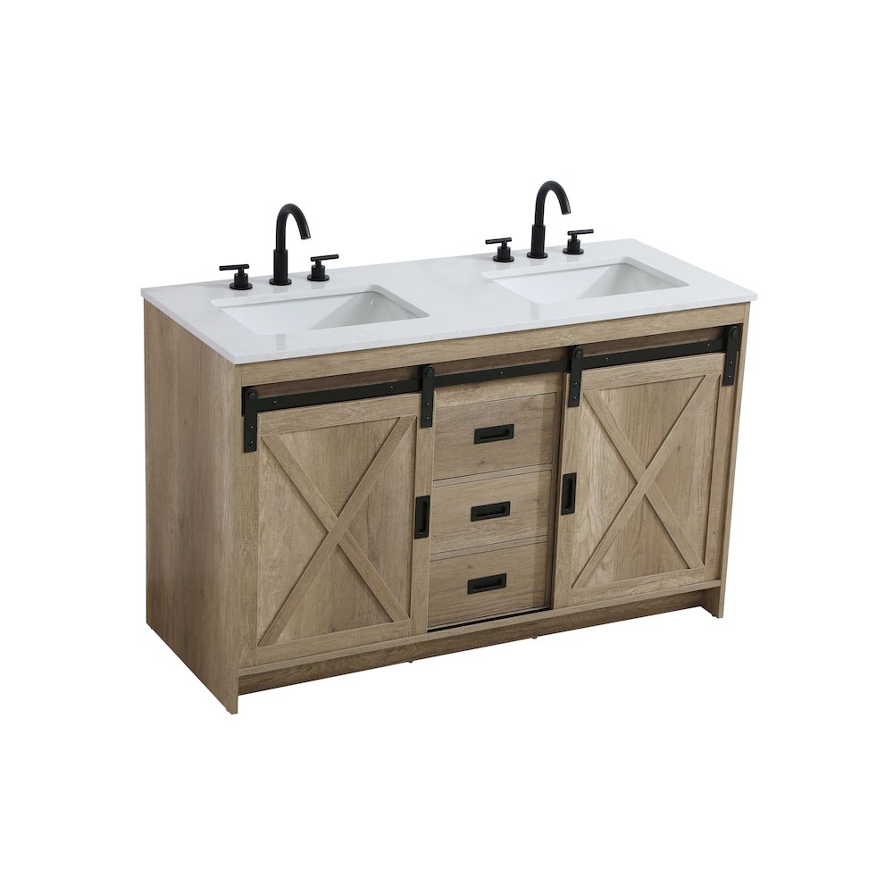 Austin 54 Inch Double Bathroom Vanity In Natural Oak. Picture 6
