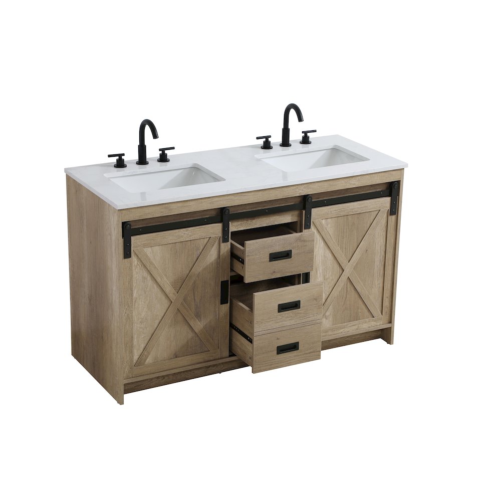 Austin 54 Inch Double Bathroom Vanity In Natural Oak. Picture 7