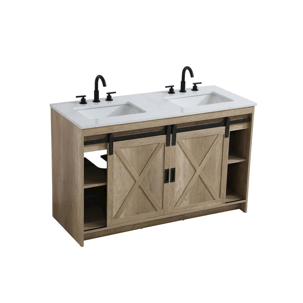 Austin 54 Inch Double Bathroom Vanity In Natural Oak. Picture 8