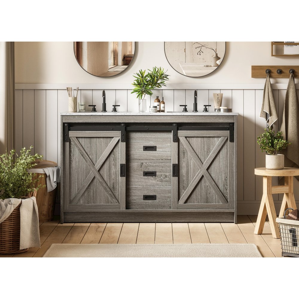 Austin 54 Inch Double Bathroom Vanity In Rustic Grey. Picture 2
