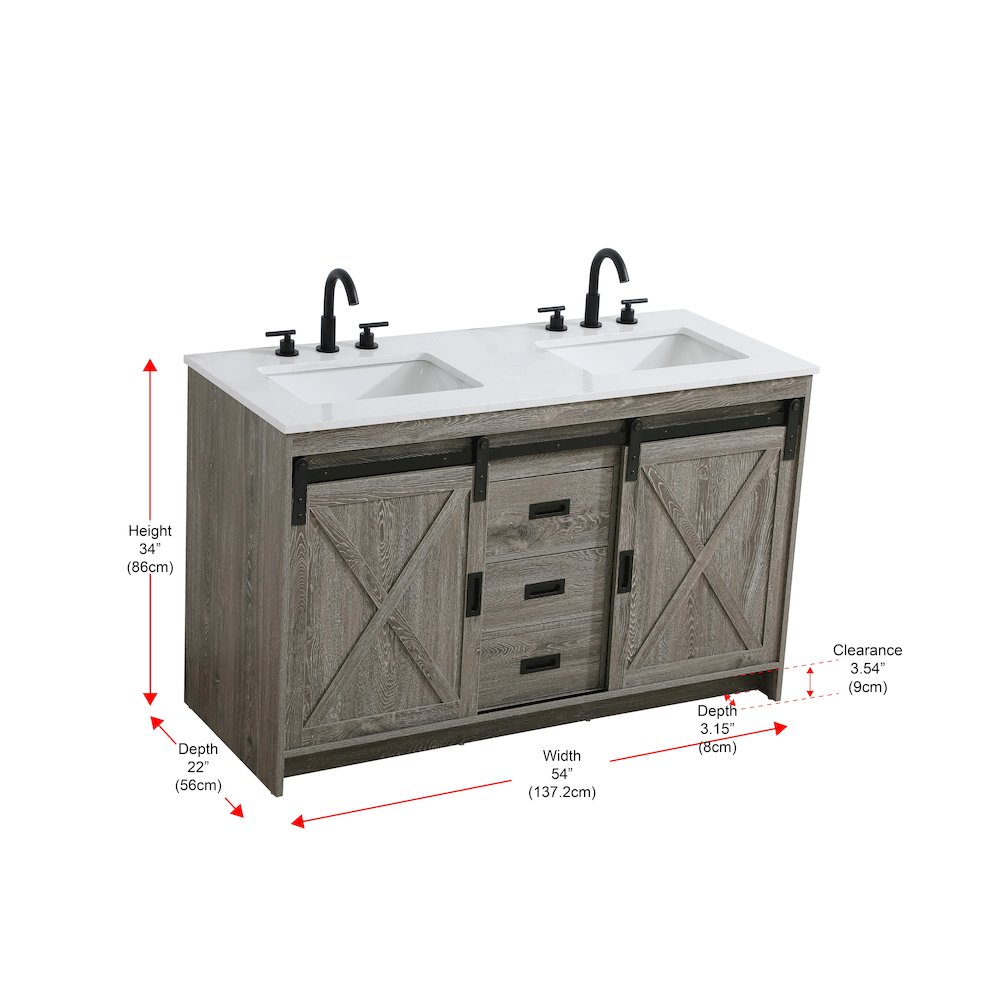 Austin 54 Inch Double Bathroom Vanity In Rustic Grey. Picture 15