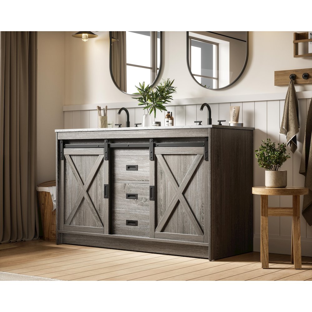 Austin 54 Inch Double Bathroom Vanity In Rustic Grey. Picture 3