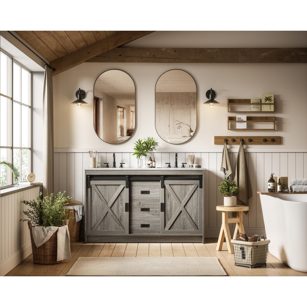 Austin 54 Inch Double Bathroom Vanity In Rustic Grey. Picture 4