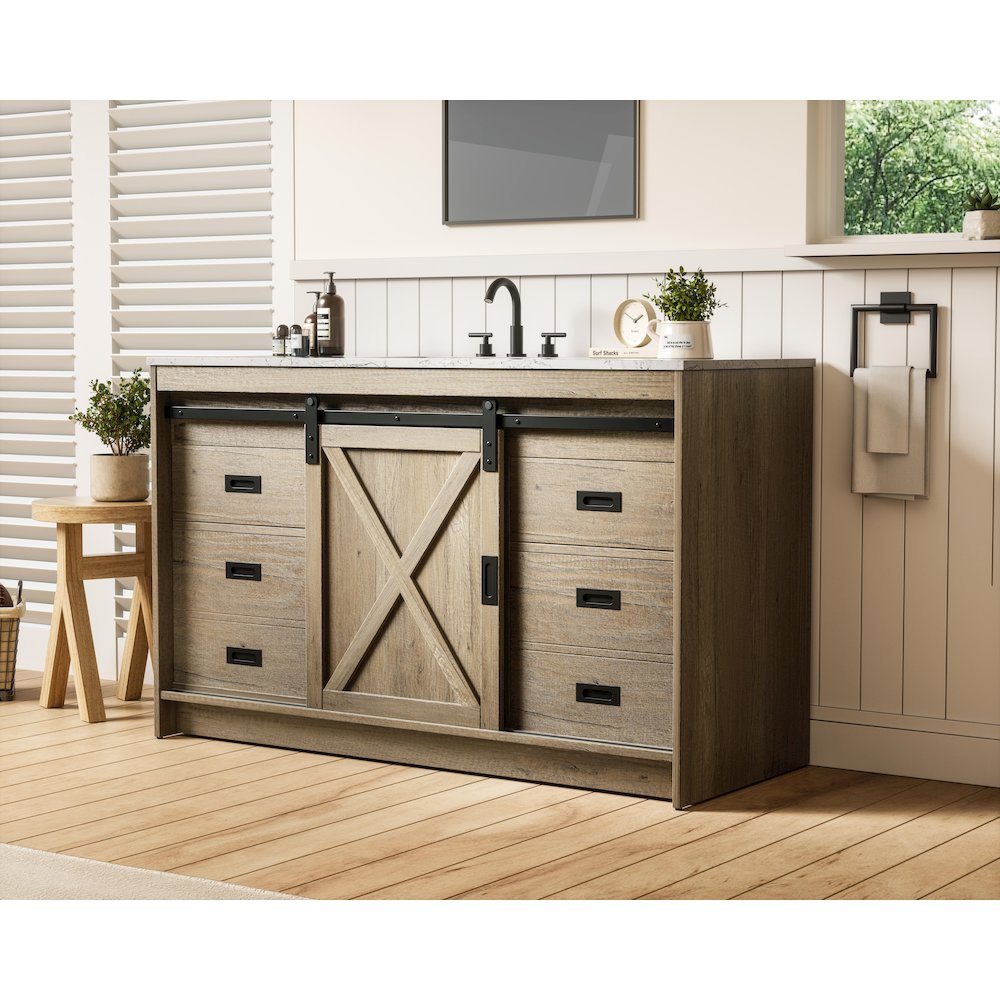 Austin 54 Inch Single Bathroom Vanity In Natural Oak. Picture 3