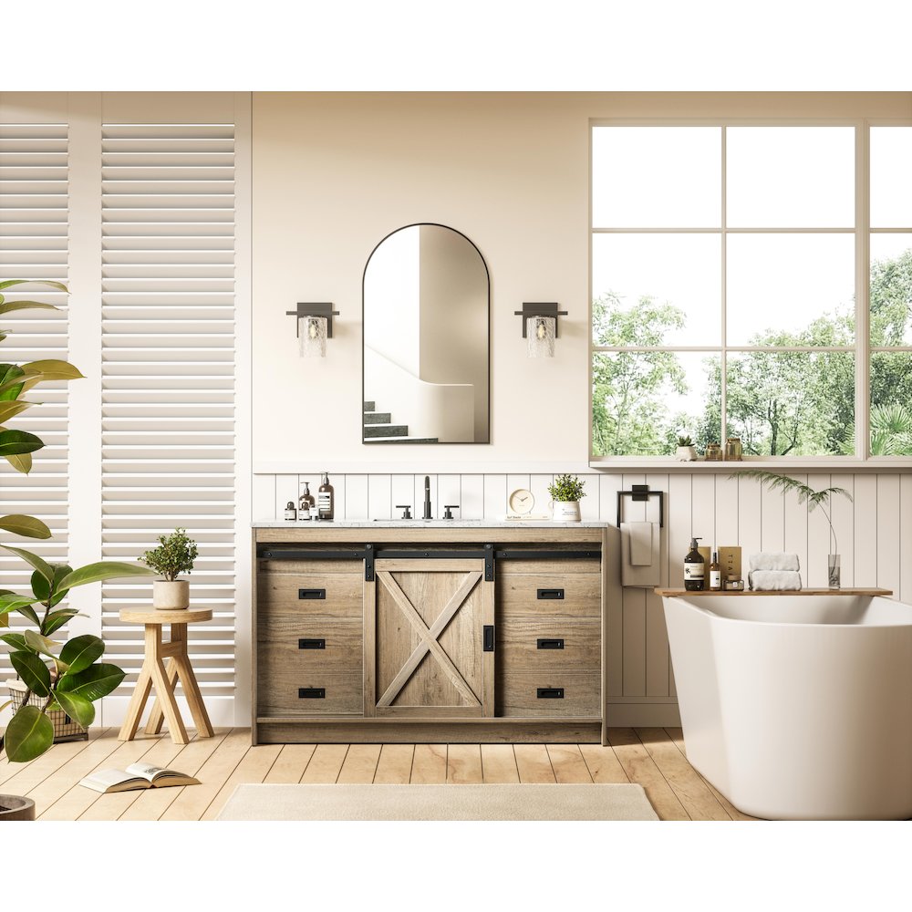 Austin 54 Inch Single Bathroom Vanity In Natural Oak. Picture 4