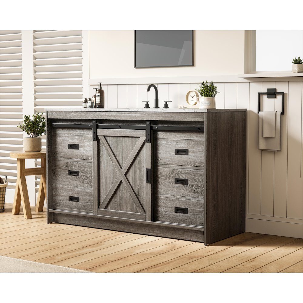 Austin 54 Inch Single Bathroom Vanity In Rustic Grey. Picture 3