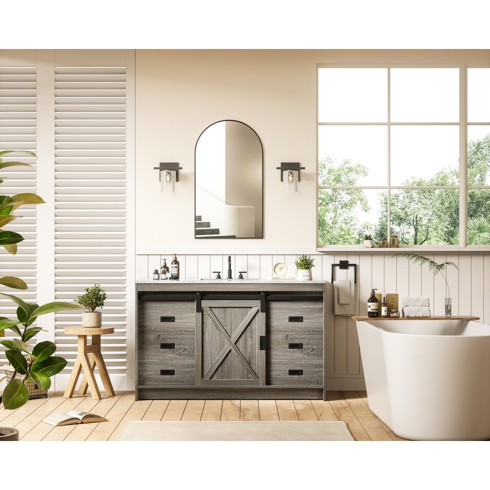 Austin 54 Inch Single Bathroom Vanity In Rustic Grey. Picture 4