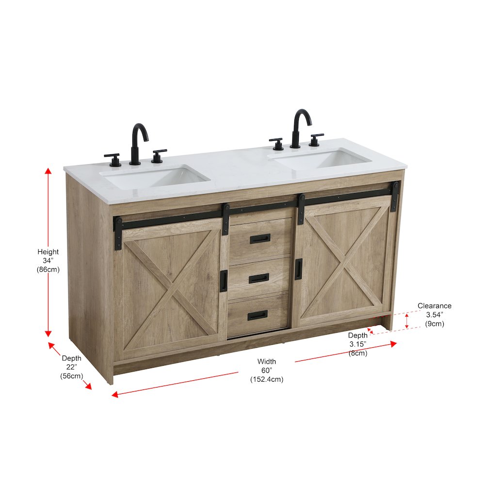 Austin 60 Inch Double Bathroom Vanity In Natural Oak. Picture 15