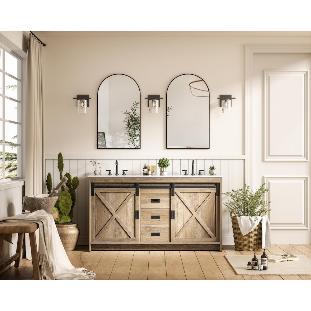 Austin 60 Inch Double Bathroom Vanity In Natural Oak. Picture 4