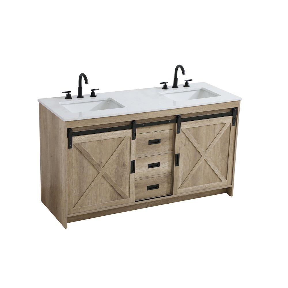 Austin 60 Inch Double Bathroom Vanity In Natural Oak. Picture 6