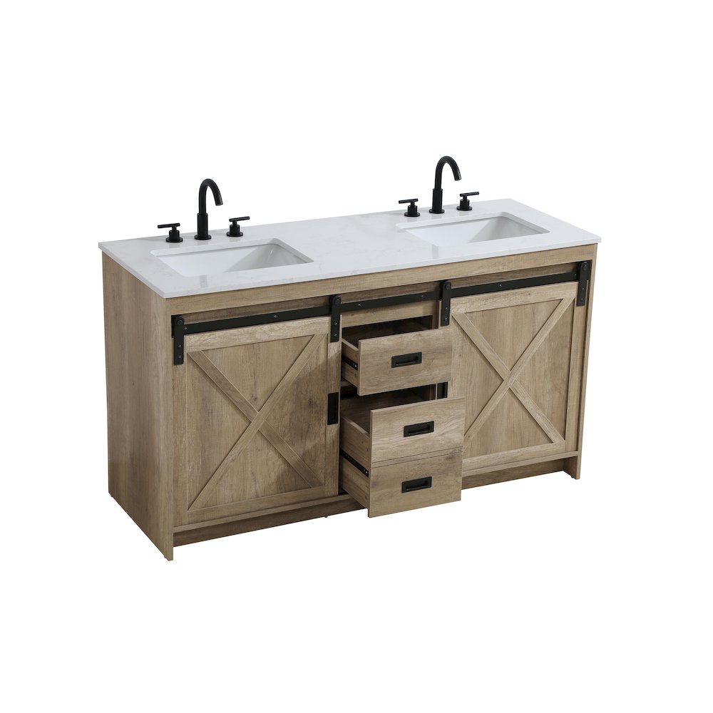Austin 60 Inch Double Bathroom Vanity In Natural Oak. Picture 7
