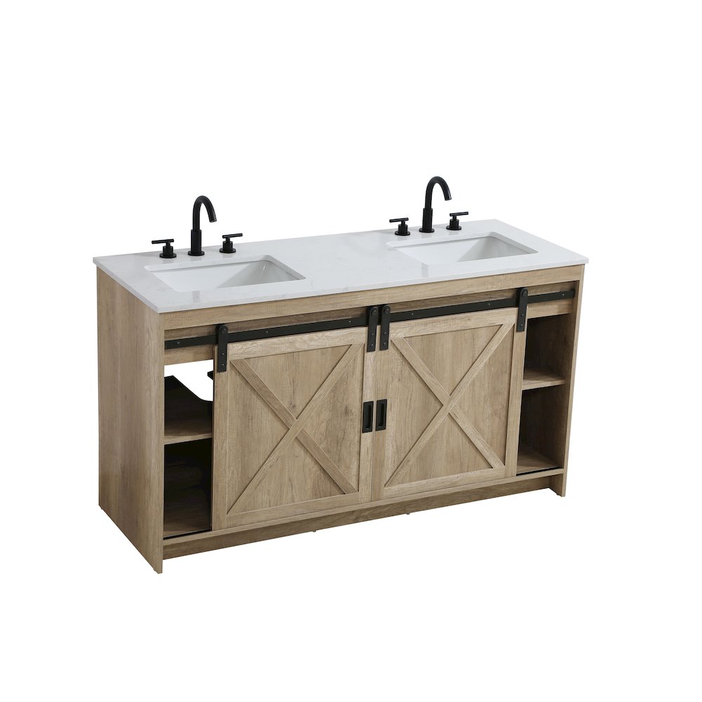 Austin 60 Inch Double Bathroom Vanity In Natural Oak. Picture 8