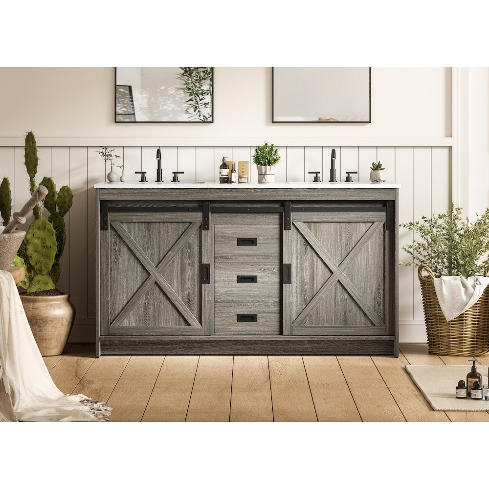 Austin 60 Inch Double Bathroom Vanity In Rustic Grey. Picture 2