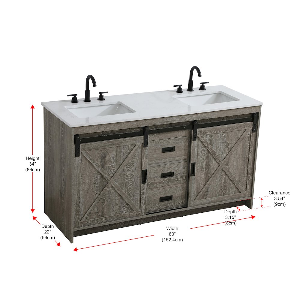 Austin 60 Inch Double Bathroom Vanity In Rustic Grey. Picture 15