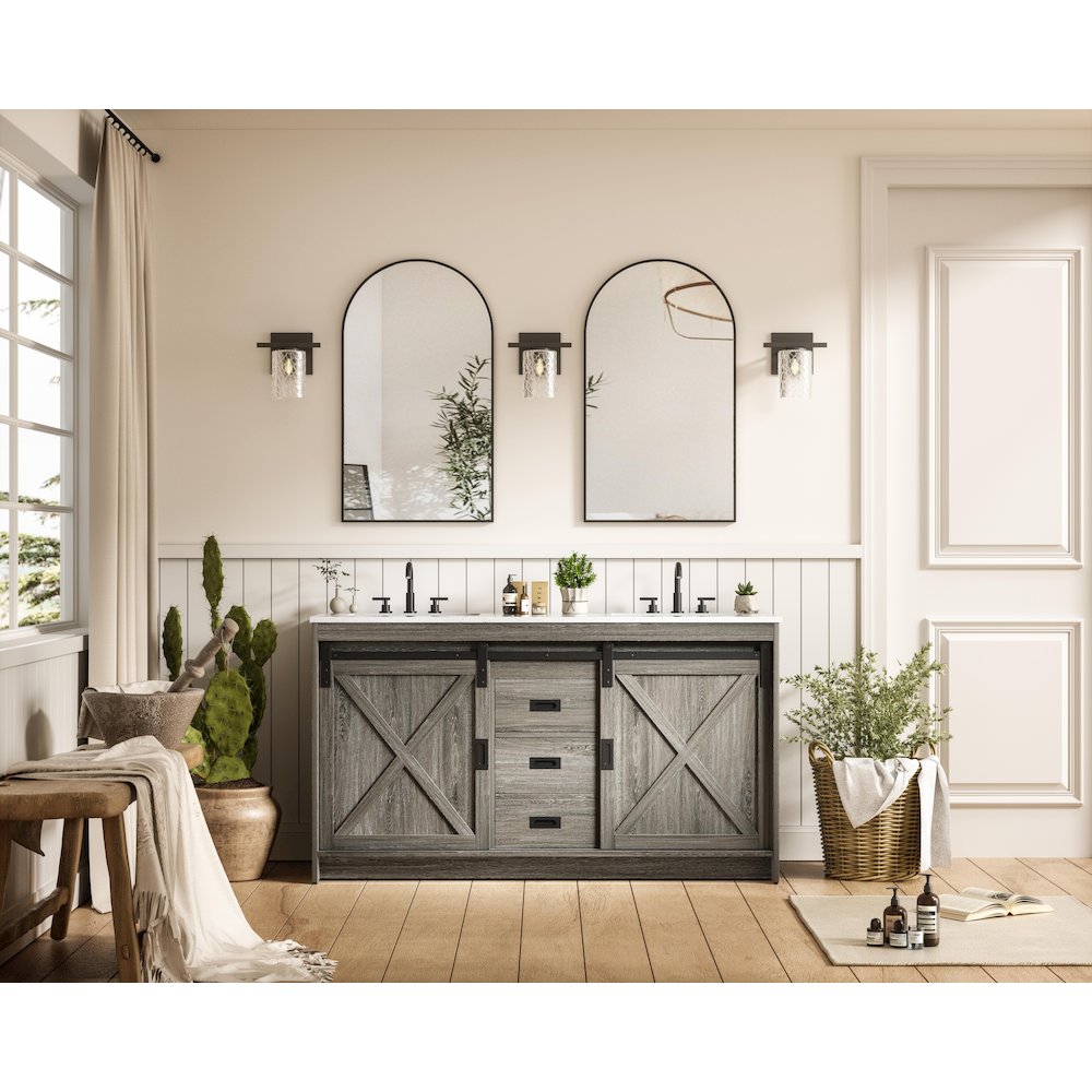 Austin 60 Inch Double Bathroom Vanity In Rustic Grey. Picture 4