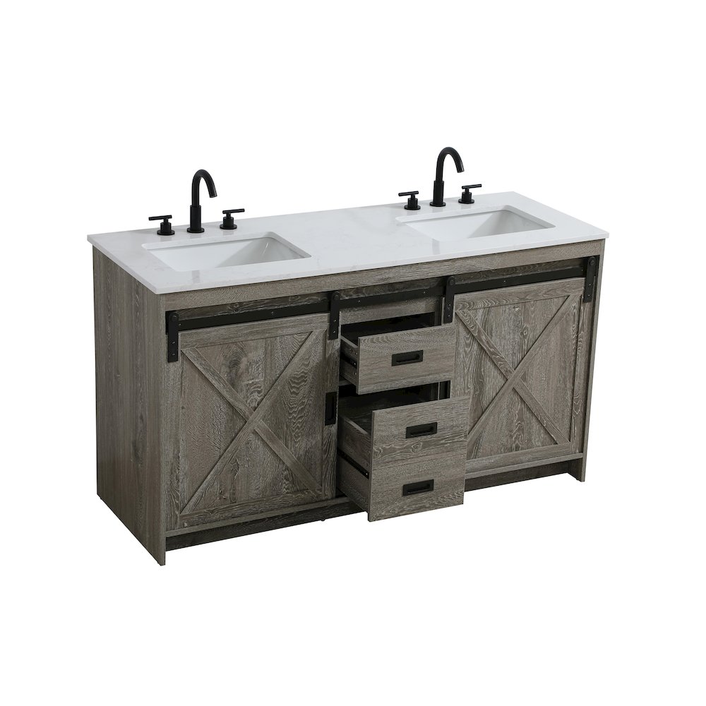 Austin 60 Inch Double Bathroom Vanity In Rustic Grey. Picture 7