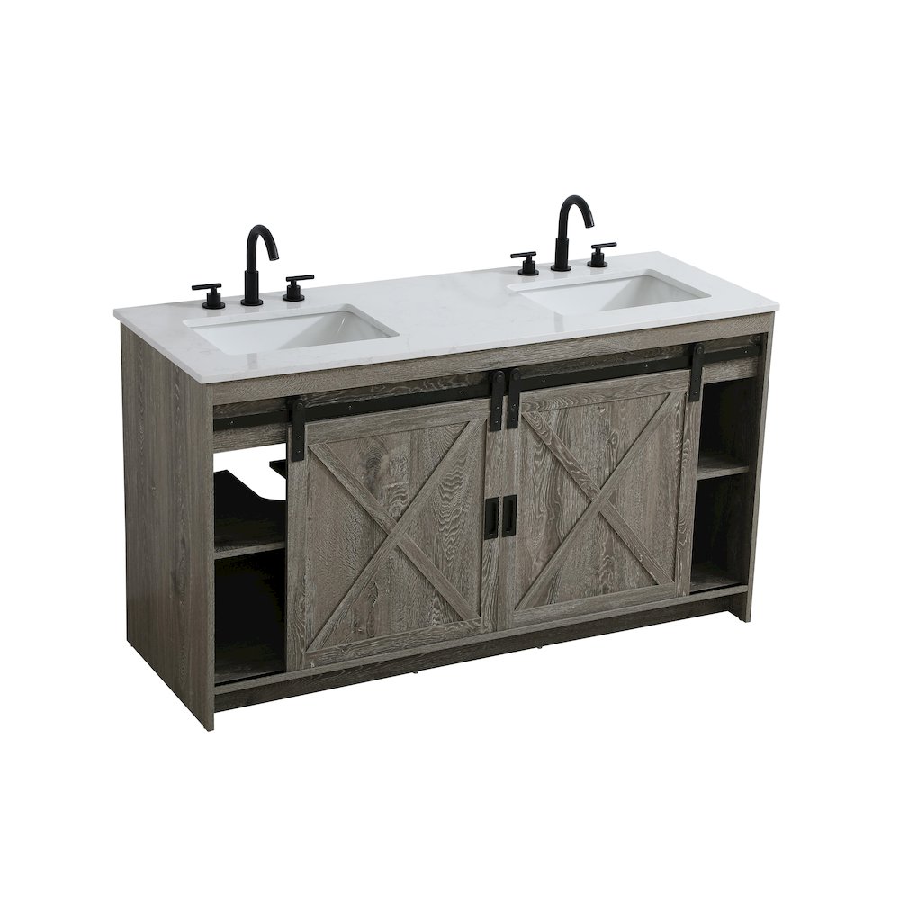 Austin 60 Inch Double Bathroom Vanity In Rustic Grey. Picture 8
